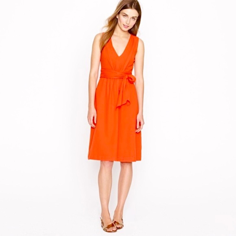J. Crew Elinor Sleeveless V-Neck Dress Orange Sz S